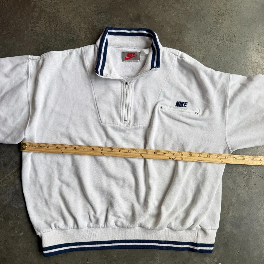 Vintage 80s Nike 1/4 Zip Front Pocket Sweatshirt Pullover White Mens Large USA